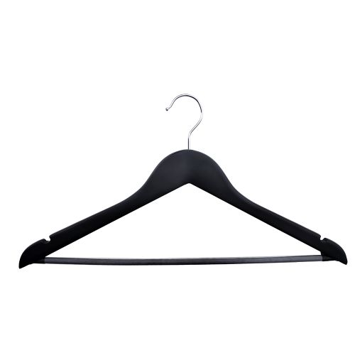 Men's Hanger, Flat Open Hook with Dowel Bar, Black with Nickel Hook